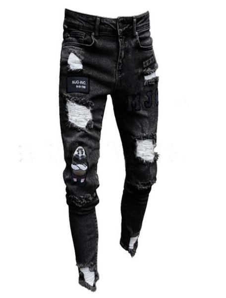 

fashion men039s new ripped skinny jeans destroyed frayed slim fit denim trousers pants39619104852922, Blue