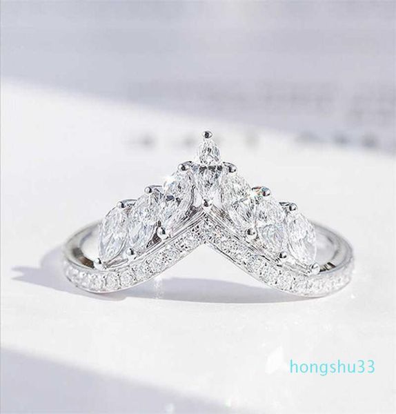 

size 610 luxury jewelry real 925 sterling silver crown ring full marquise cut white z cz diamond moissanite women wedding ban7247904