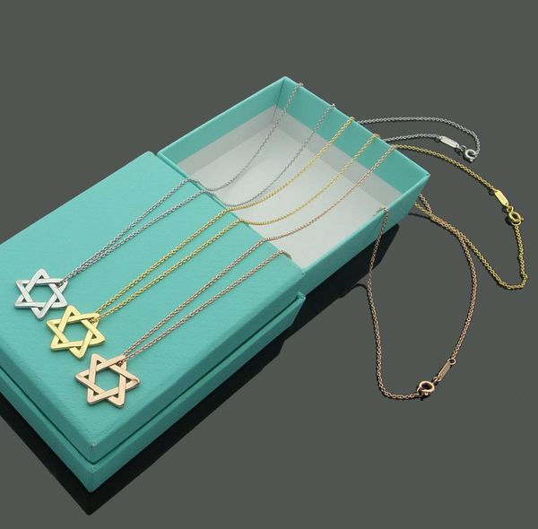 

womens pendant necklaces hollow hexagon star necklace designer jewelry necklace gold silver rose full brand as wedding christmas gift9759223