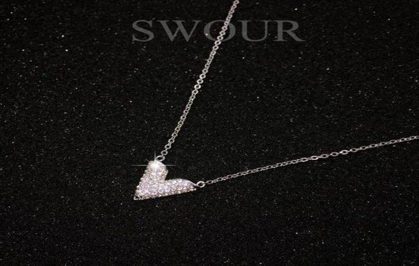 

pendant necklaces swour fashion jewelry white gold color cubic zircon cz wedding gift v shape chain necklace s3138506129, Silver