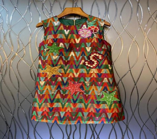 

2022 european luxury dress designer fashion round neck nail bead short sleeve dress3008136, Black;pink