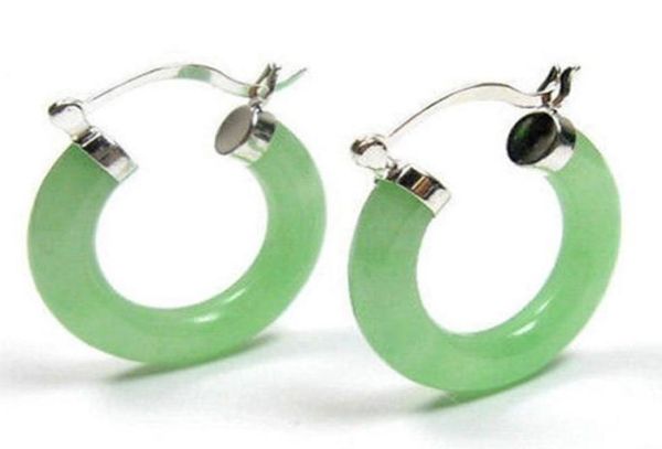 

jewelry natural light green jade silver click hoop earrings07401957, Golden;silver