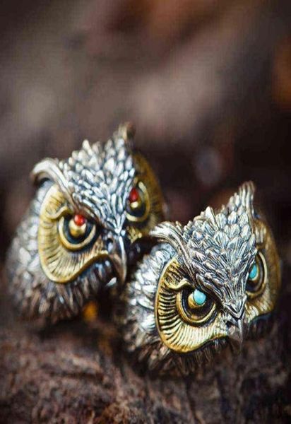 

kuroyoshi handmade ring men039s and women039s opening adjustable index finger owl vintage engraving silver jewelry trend222w9584494