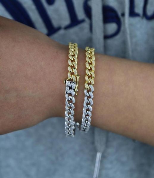 

hip hop two tone color bracelet iced out bling 5a cubic zirconia tennis cuban chain bracelets for men women necklace bangle set li1044261, Black
