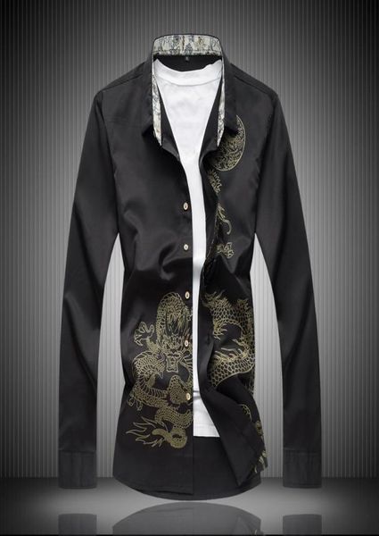 

classic style cotton fiber men dress shirt dragon print men039s social shirts office wear easy care regular fit9279610, White;black