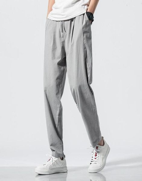 

men pants casual cotton linen harem pant mens straight loose elastic waist trousers streetwear hip hop chinese style clothes2441753020114, Black