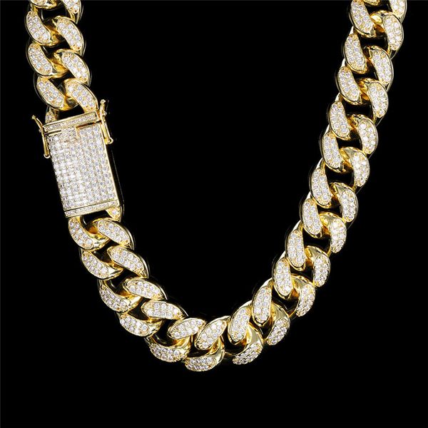 

hip hop 19mm full zircon men's necklace hollow buckle head miami cuban chain, Silver