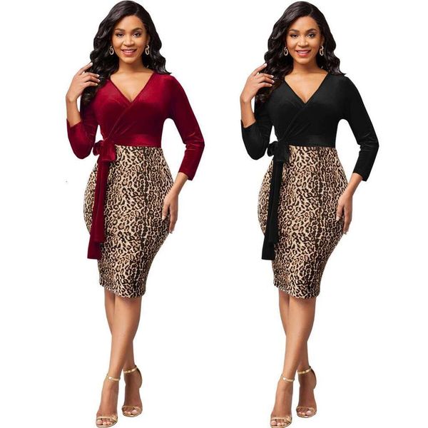 

item title fashion print v neck nine point sleeve womens dress, Black;gray