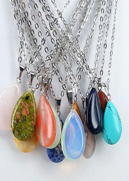 

water drop stone pendant quartz crystal agates turquoises malachite stone for diy jewelry making necklace accessories5143329, Silver