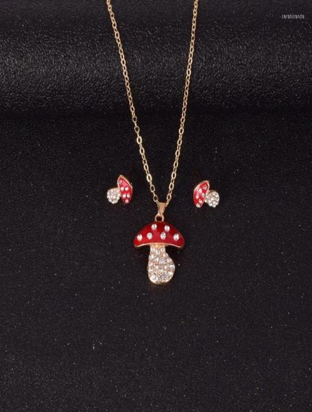 

choker trendy lovely rhinestone mushroom pendant necklace earrings woman jewelry set chain9163680, Golden;silver