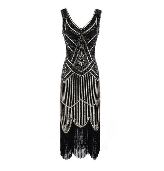 

women party dress robe femme 1920s great gatsby flapper sequined fringed dress beaded tassel2574743, White;black