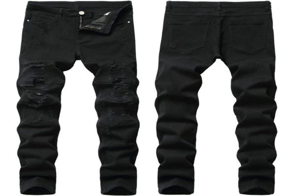 

black jeans men039s pants fashion streetwear holes washed men denim pants 2020 new feet stretch male straight slim ripped jeans2675819, Blue