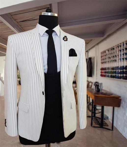 

men039s suits blazers white pinstripe men groom tuxedos lapel one button custom made fit slim formal party prom suit outwear 4437025, White;black