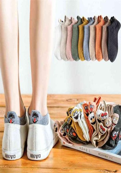 

instime 5 pairspack kawaii embroidered expression women socks happy fashion ankle funny sock cotton summer candy color 2107203515415, Black;white