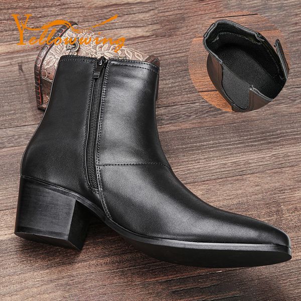 

boots men high heels boots brand leather ankle boots comfortable partywedding boots for men 230804, Black