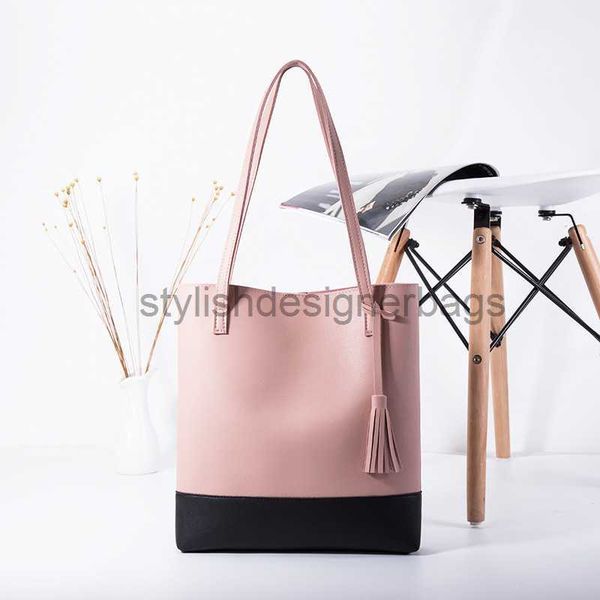 

shoulder bags women's bag bucket tote bag color matching tassel one shoulder large capacity plain pattern handbag big bagstylishdesigne