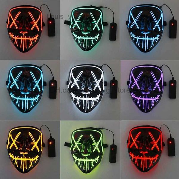 

halloween luminous neon mask led mask masque masquerade party mask glow in the dark purge masks cosplay costume supplies t230806