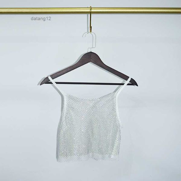 

triangle badge p-letter baroque women vest tanks fashion black mesh t shirt satin shinning diamond sling camis gift for girls clothing yo7l, White