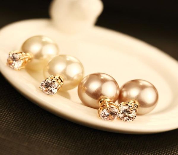 

korean simple delicate before after pearl zircon female earrings jewelry 18k gold plated female earrings temperament wild fashion 4727625, Golden;silver