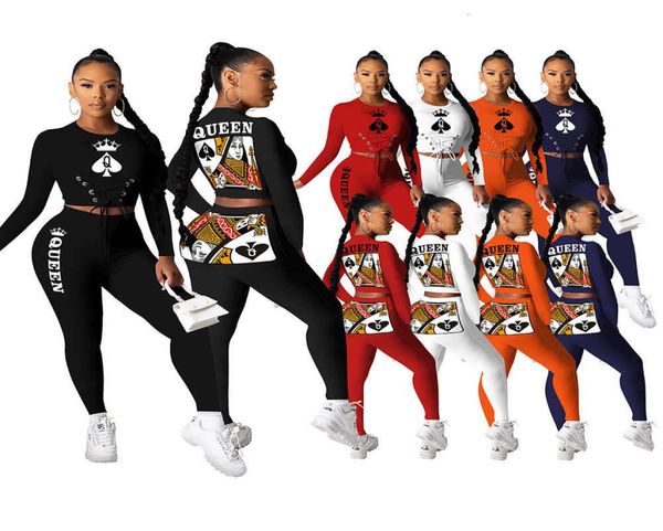

women two piece outfits 2020 new black queen spade q women lace up waist tee pencil pants suit active wear tracksuit3136397, White