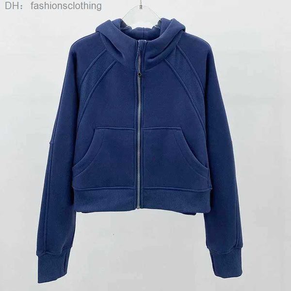 

lulus women brushed full zip hoodie jacket sportswear lu-98 yoga outfits workout track running coat with pockets outdoor fleeces thum lulule, Black