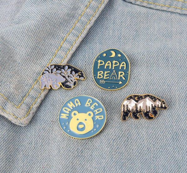 

polar bear series cartoon brooches women alloy round animal letter clothes pins european enamel mountain tree moon badge brooch pi1373780, Gray