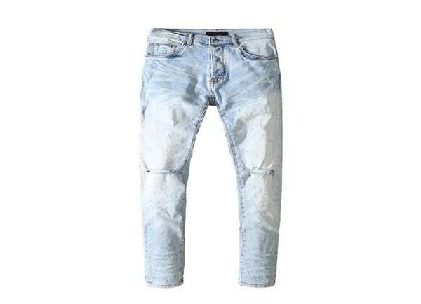 

mens jeans hole sanding washed light blue leisure slim european and american fashion brand3517295