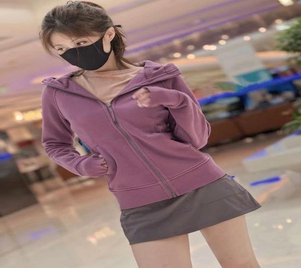 

new women sport hoodies yoga jacket full zipper coat yoga clothes fitness outfits running thumb hole sportwear gym workout hooded 2425006, Black