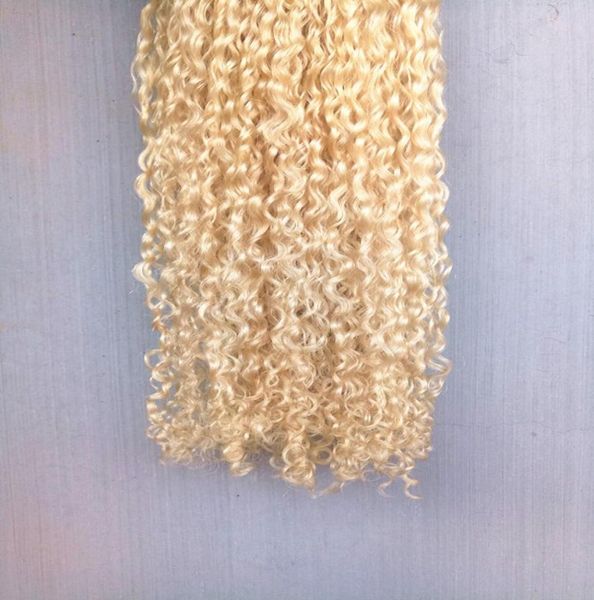 

brazilian human virgin remy dark blonde hair kinky curly hair weft soft double drawn hair extensions unprocessed6335686, Black