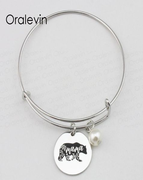 

mama bear inspirational hand stamped engraved custom charm pendant bohemian wire bracelet bangle mama039s gift diy jewelry10pc3674535, Golden;silver