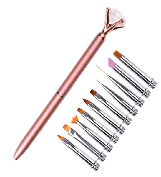 

10 in 1 set nail art brush uv gel polish gradient painting cuticle pusher diamond metal pen head liner manicure tool new design2127047148, Silver