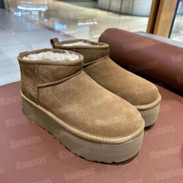 

women classic ultra mini platform boot tasman tazz designer matte fur snow boots slippers suede wool comfort winter ankle booties 35-42, Black