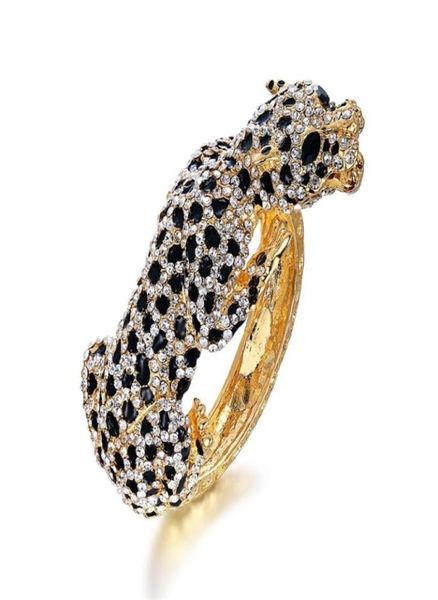 

leopard panther bangle women bracelet femme enamel animal crystal party gift gold brazalete mujer indian jewelry kpop fashion 21099045978, Black
