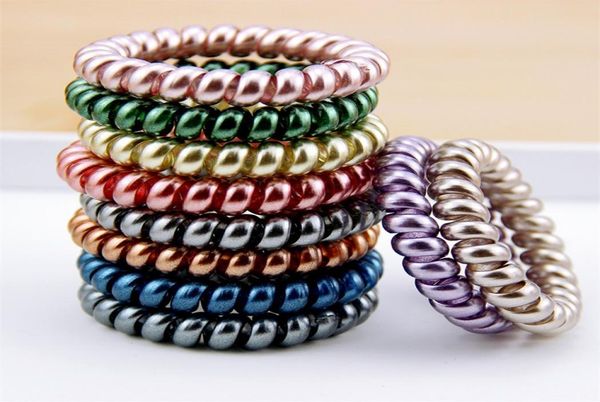 

new women scrunchy girl hair coil rubber hair bands ties rope ring ponytail holders telephone wire cord gum hair tie bracelet 807 5365673, Slivery;white