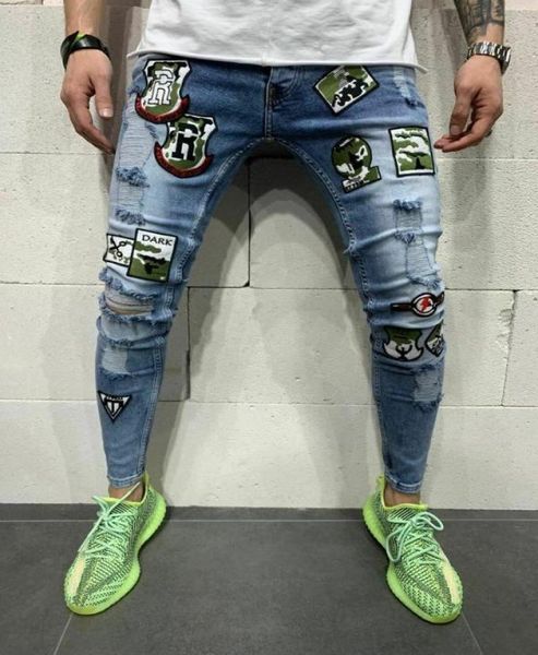 

spring and autumn patch beggar long pants men039s selfcultivation casual youth stretch men039s pants denim men skinny jeans5619528, Blue
