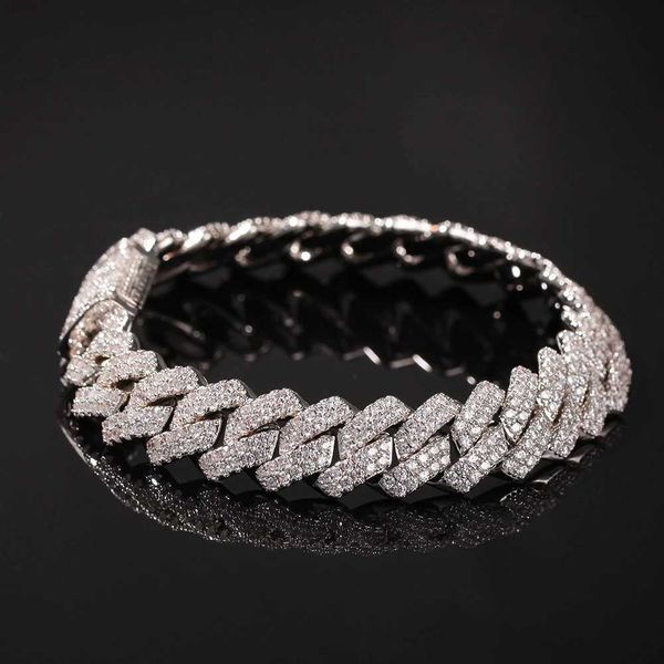 

925 sterling silver white gold hiphop moissanite diamonds cuban link bracelet