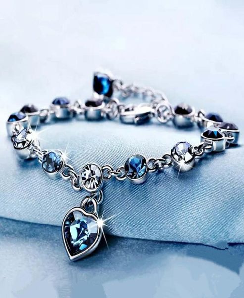 

925 sterling silver sapphire bracelet for women romantic heartshaped blue jewelry pulseira feminina kehribar bizuteria bracelet y2480429, Black