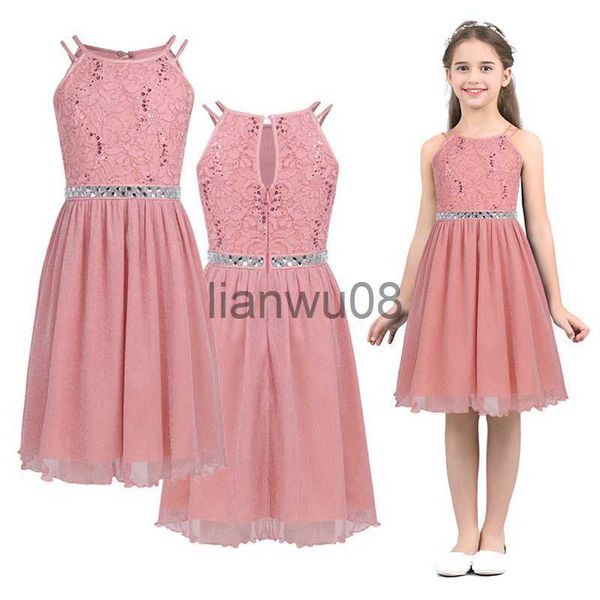 

girl's dresses 614 years kids girls sleeveless sequined floral lace shiny princess tulle dress for birthday party summer prom clothes x, Red;yellow