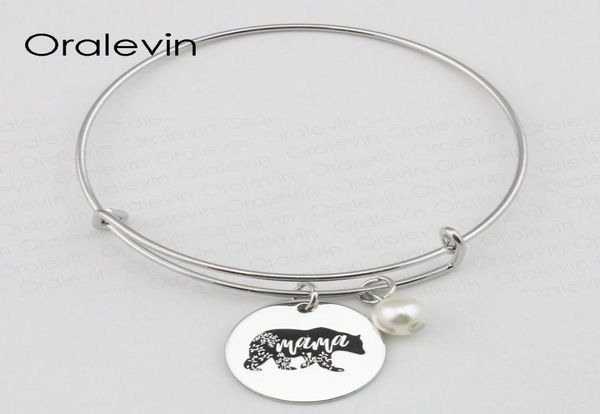 

mama bear inspirational hand stamped engraved custom charm pendant bohemian wire bracelet bangle mama039s gift diy jewelry10pc6615166, Golden;silver