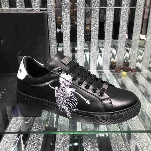 

philipps pleins fashion men shoes men leather lace up platform oversized sole sneakers style20 white casual shoes printed eur 38-45, Black