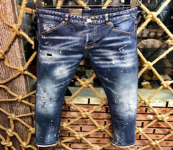 

mens ripped distressed skinny jeans fashion designer slim fit washed motocycle denim pants panelled paint hip hop biker trous7448178, Blue