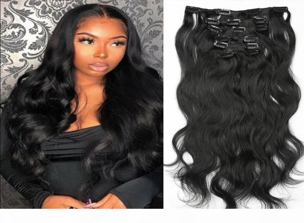 

clip in 100 human hair for black women extensions body wave clip ins natural black color 7 pieces and 120g set remy brazilian hai5974011, Black;brown