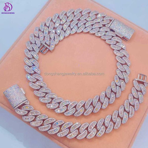 

hip hop jewelry 925 silver 18mm 20mm ice out vvs baguette diamond moissanite cuban link chain for mens