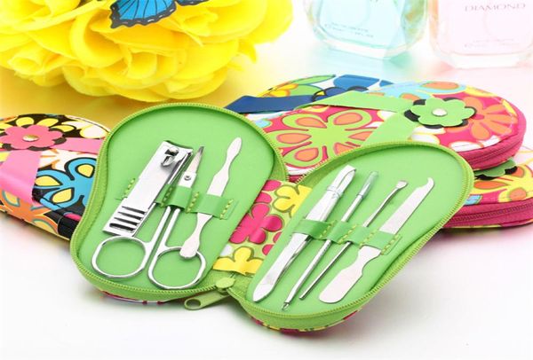 

whole cartoon flower slipper case nail tool kit 7pcsset stainless steel scissors manicure tools 29262508294