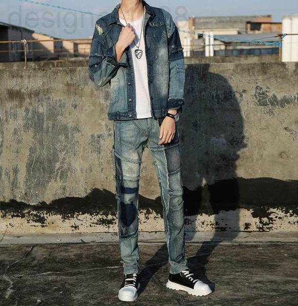 

men039s jeans designer denim new suit couple039s wear 2020 dili reba men039s and women039s same perforated jacket tren4605126, Blue