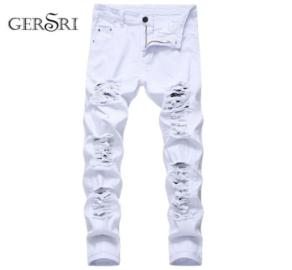 

straight hole destruction trousers distressed jeans men denim fashion designer brand white pants male large size 22022381179504818328, Blue