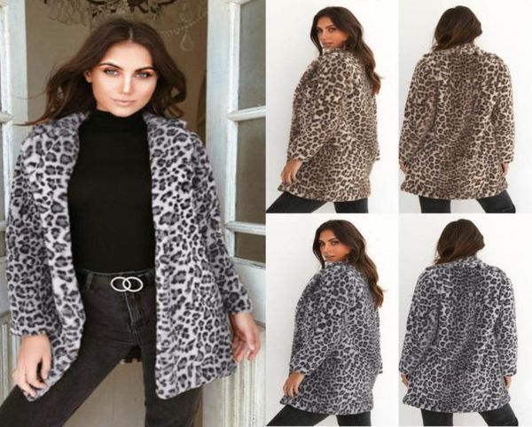 

women fashion leopard overcoat jackets lady winter warm fleece faux fur fluffy coat long sleeve outwear cardigan streetwear9231768, Black;brown