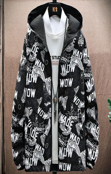 

the new twosided mens jacket male fashion geometric pattern windbreaker lightweight male outerwear clothing size 4xl6566499, Black;brown