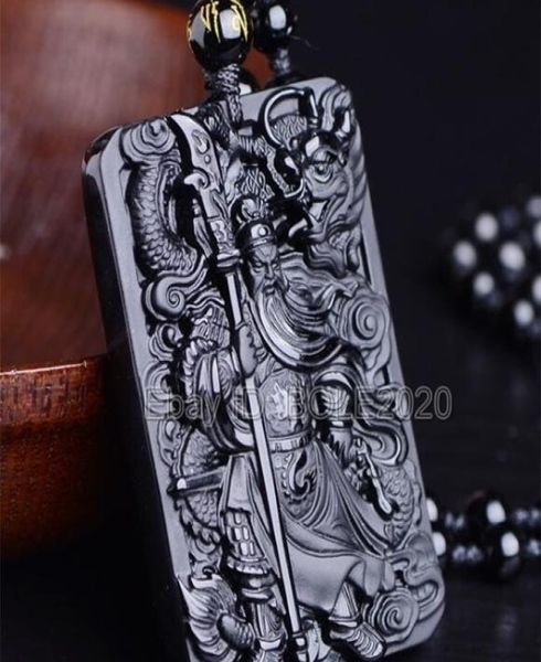 

beautiful chinese handwork natural black obsidian carved sword guangong lucky amulet pendant beads necklace fashion jewelry 02158816279, Silver