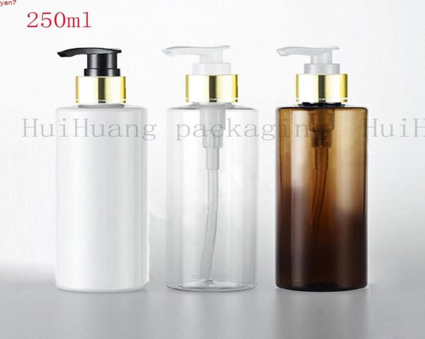 

20pcs 250ml pet lotion gold collar pump bottleamber plastic cosmetic containerempty shampoo subbottlingessential oil bottlehig6895671